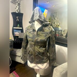 Express Camouflage Hooded Zip Up Green/Gray XS